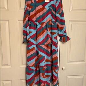 Colorful Long Sleeve Chevron Dress